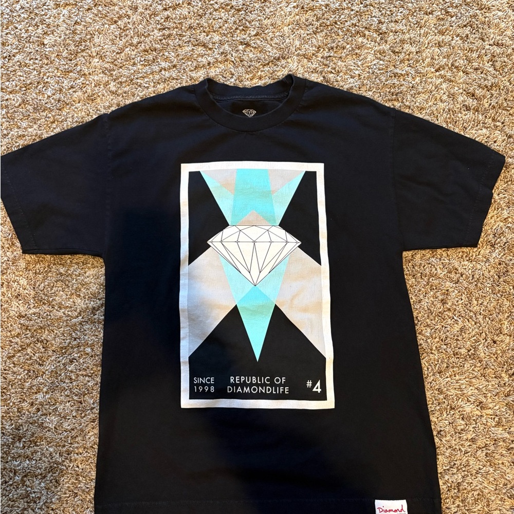 Diamond Supply Co. Black Shirt with Blue and White Graphic